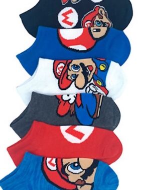 Nintendo Super Mario No-Show Socks Red, Blue, White SIZE 6 8.5 6 Pairs NWT